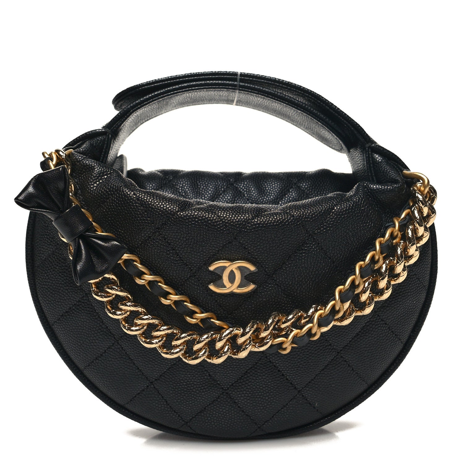 Chanel Shiny Caviar Quilted Bow Pouch Hobo Black 1 of 11