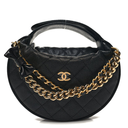 Chanel Shiny Caviar Quilted Bow Pouch Hobo Black 1 of 11