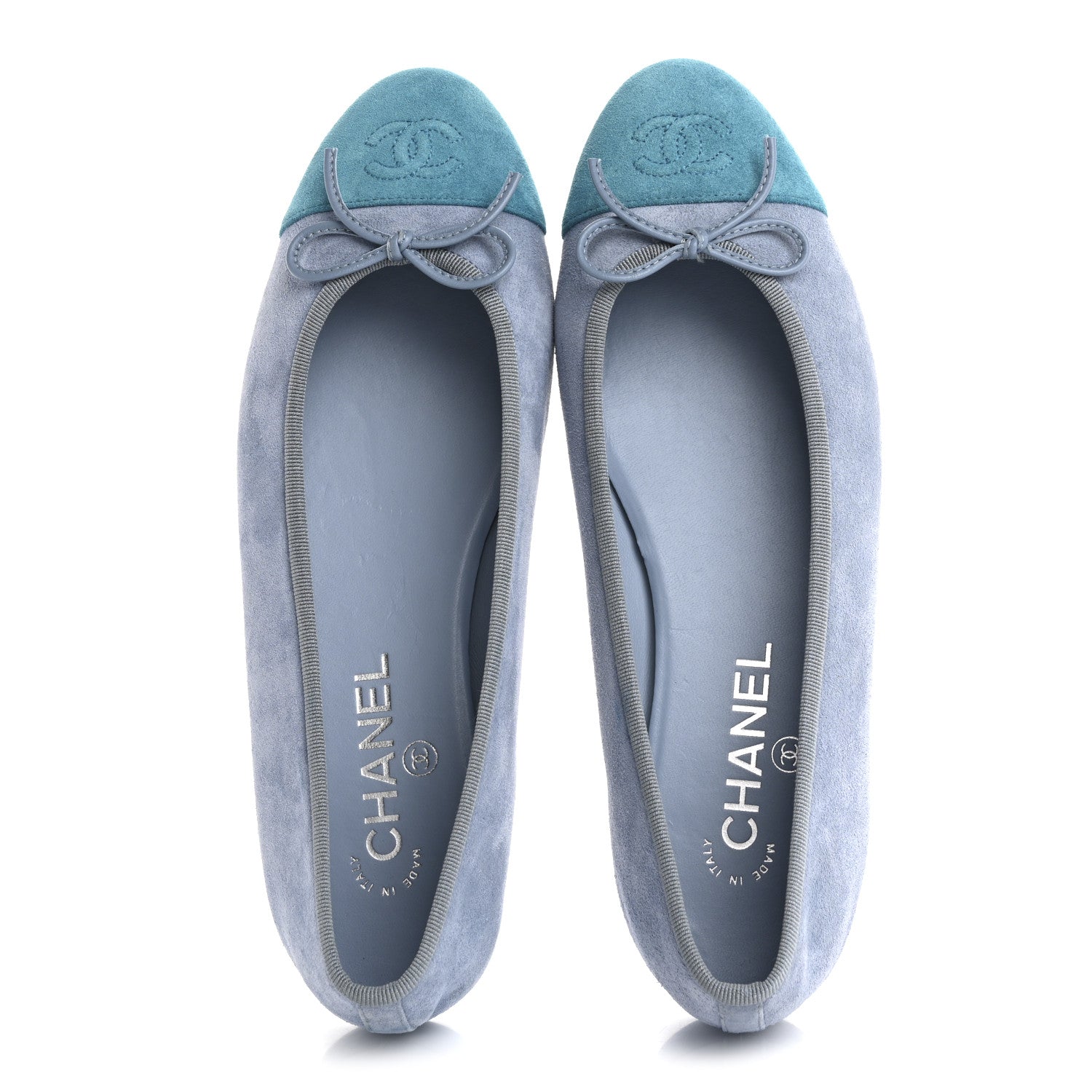 Chanel Suede Calfskin Cap Toe CC Ballerina Flats 39.5 Light Blue Turquoise 2 of 10