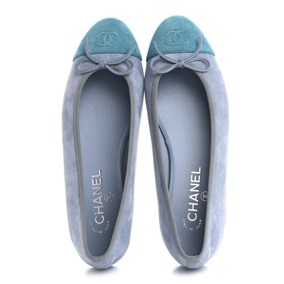 Chanel Suede Calfskin Cap Toe CC Ballerina Flats 39.5 Light Blue Turquoise 2 of 10