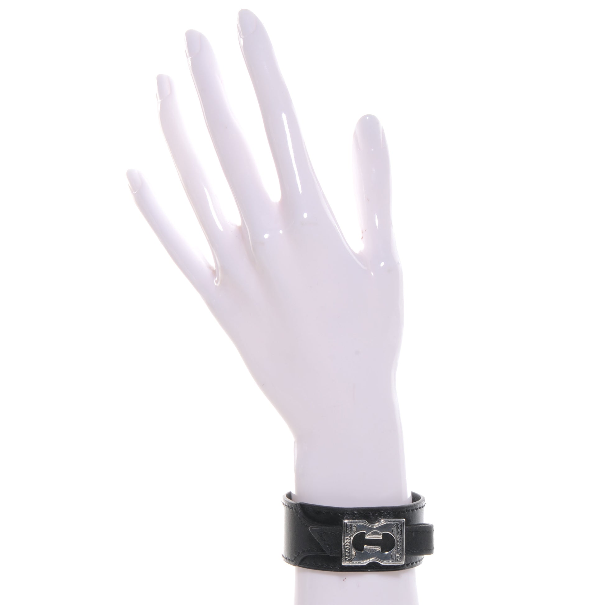 Hermes Sterling Silver Box Touareg Bracelet Medium Black 2 of 6