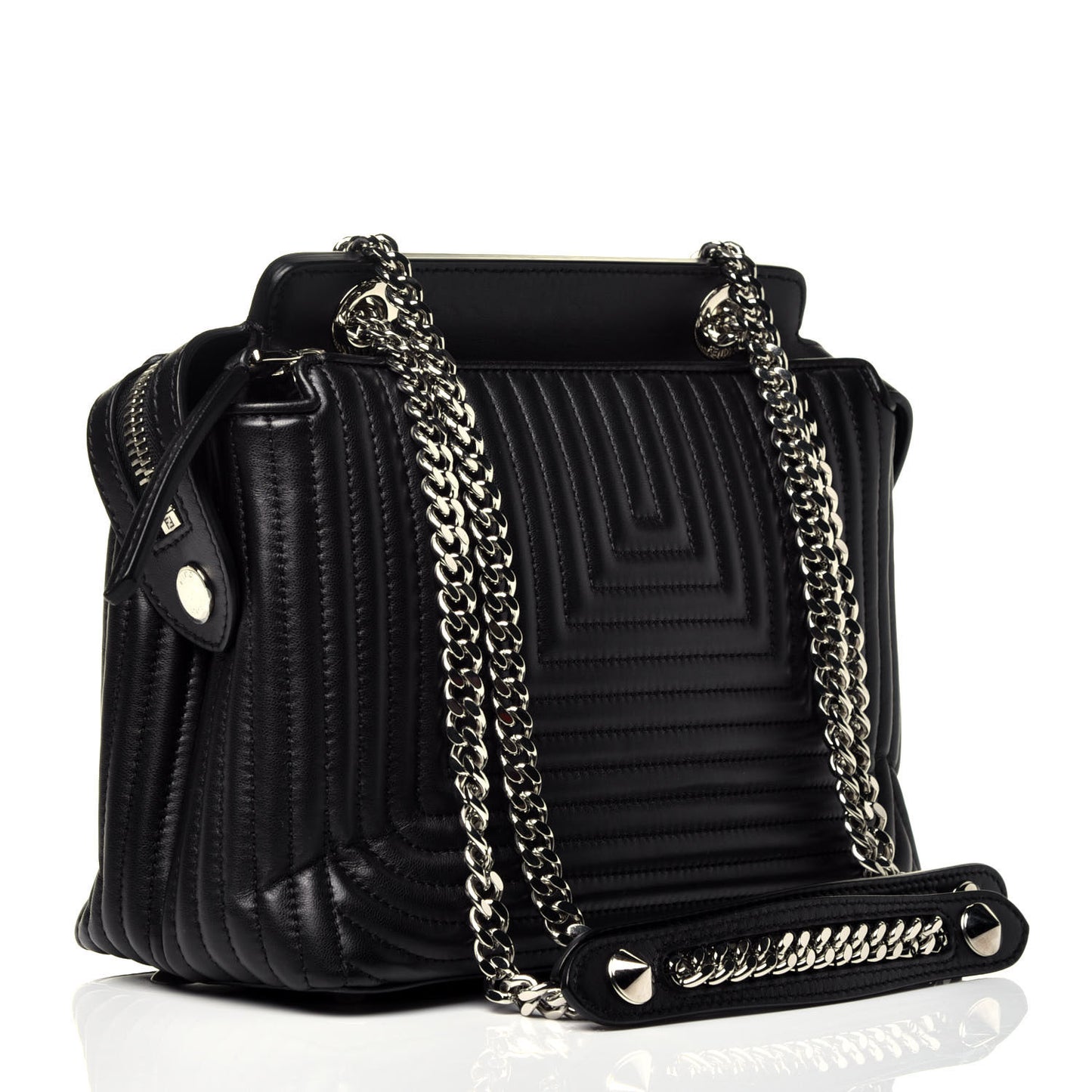 Shiny Nappa Trapuntata Chain Small DotCom Click Chain Satchel Black