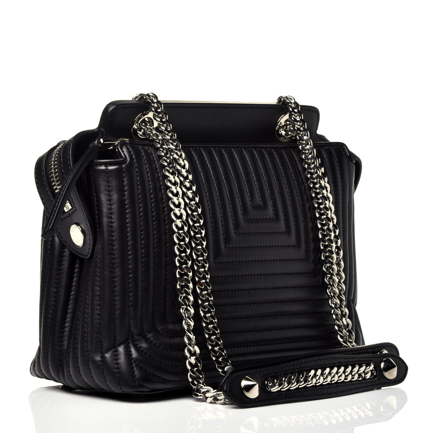 Fendi Shiny Nappa Trapuntata Chain Small DotCom Click Chain Satchel Black 3 of 10