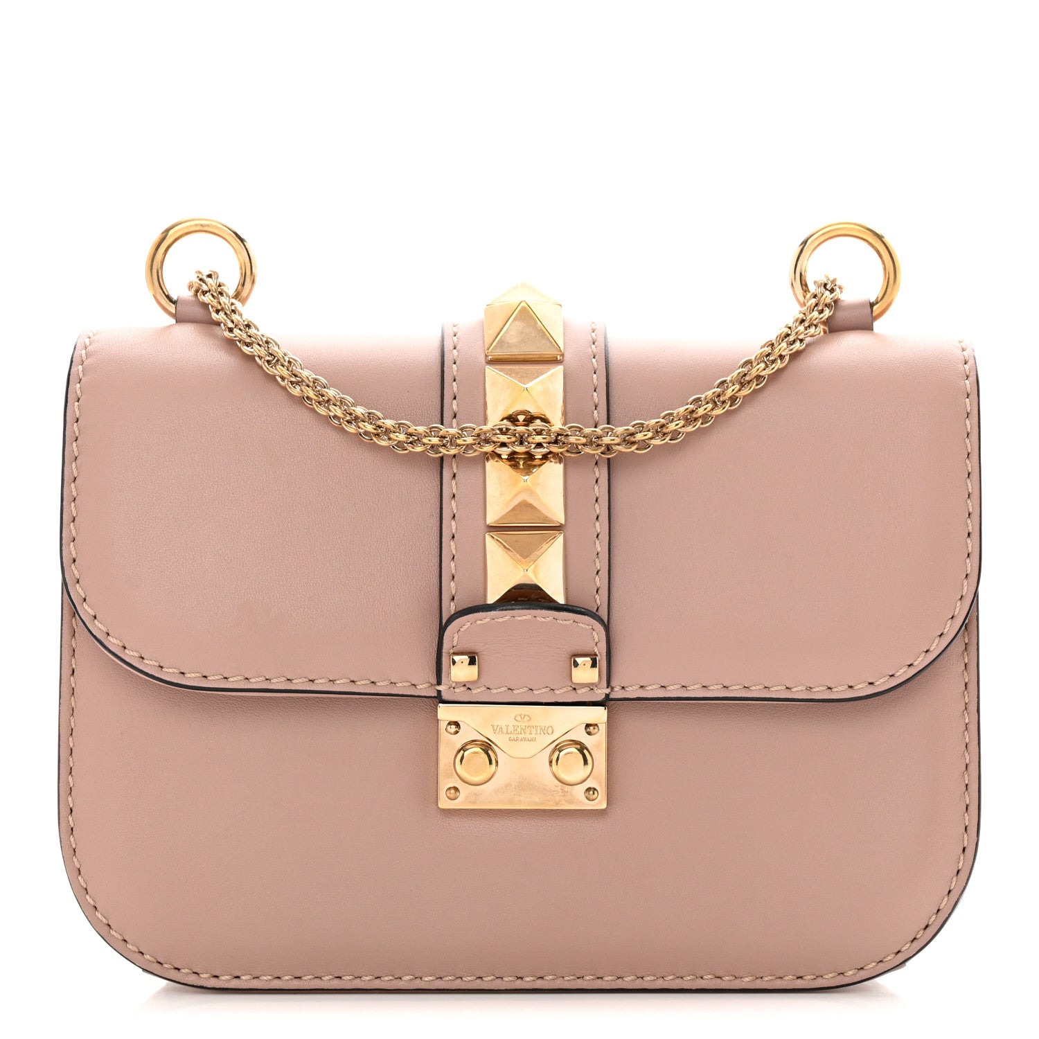 Valentino Garavani Vitello Small Glam Lock Rockstud Flap Poudre 1 of 13