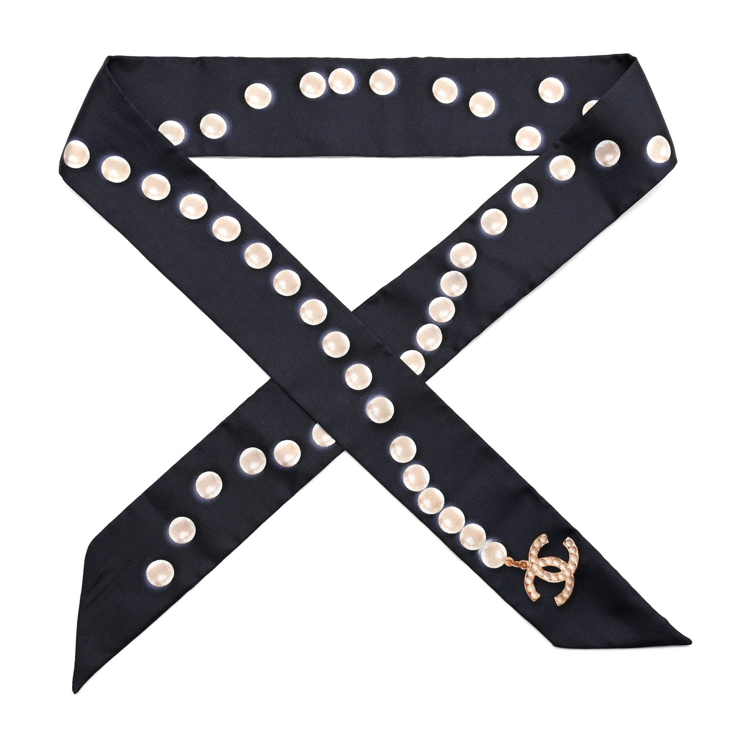Chanel Silk Pearl CC Slim Bandeau Scarf Dark Navy 1 of 4