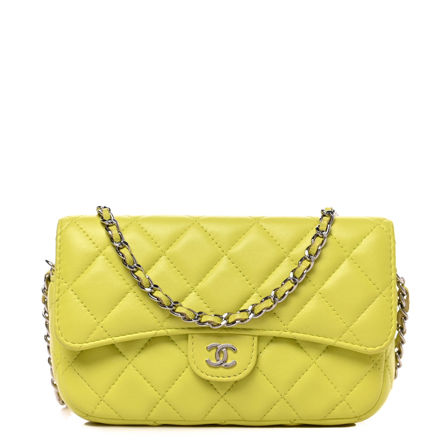 Chanel Lambskin Quilted Flap Phone Holder With Chain Yellow 1 of 10
