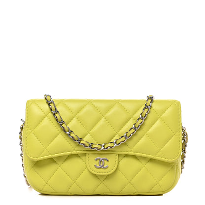 Chanel Lambskin Quilted Flap Phone Holder With Chain Yellow 1 of 10