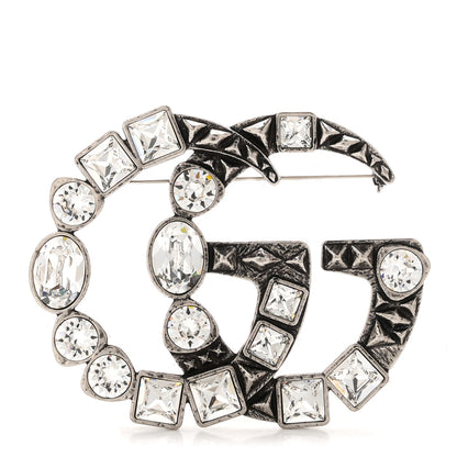 Gucci Metal Crystal Double G Brooch Silver 1 of 3