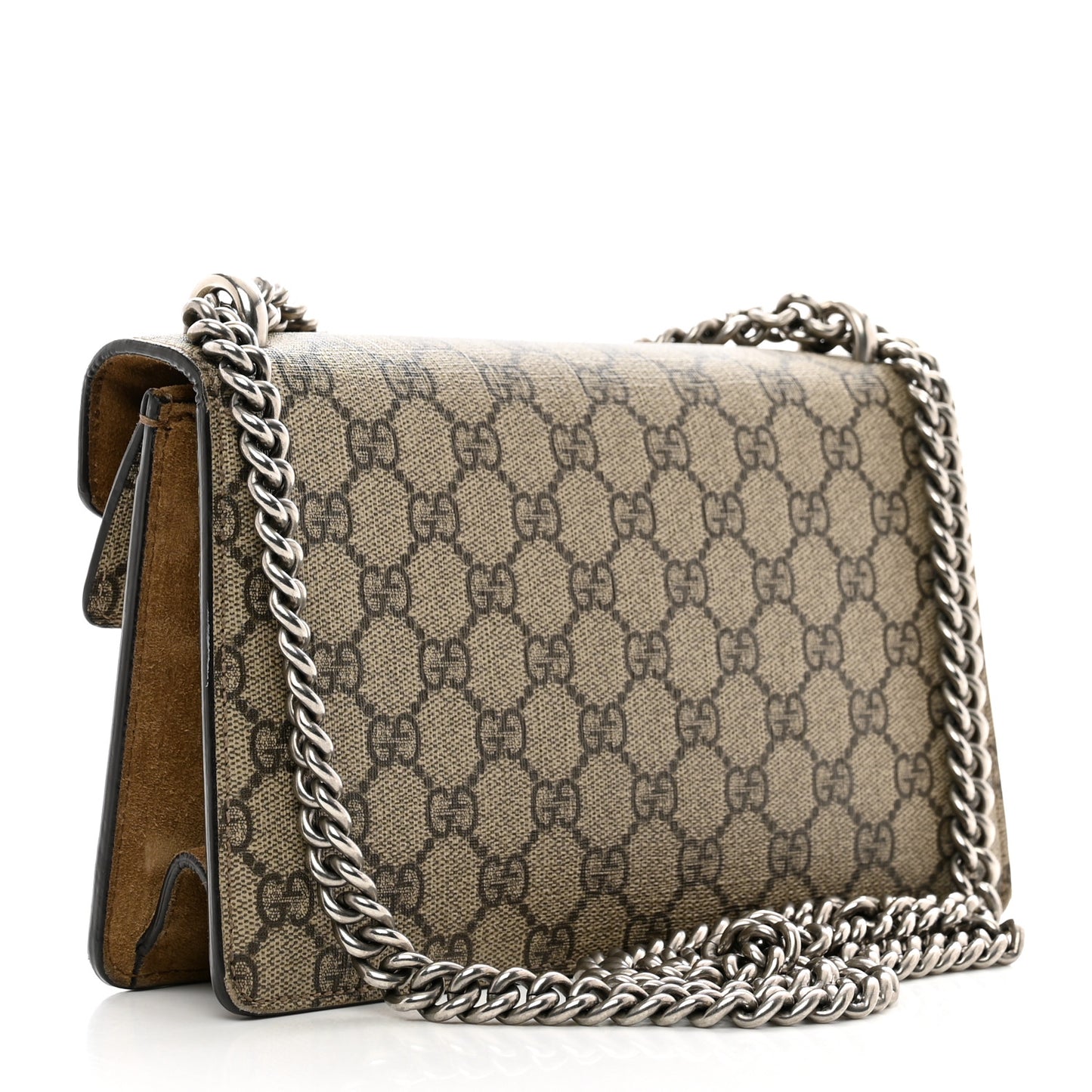 GG Supreme Monogram Suede Crystal Small Dionysus Shoulder Bag Beige Ebony Taupe