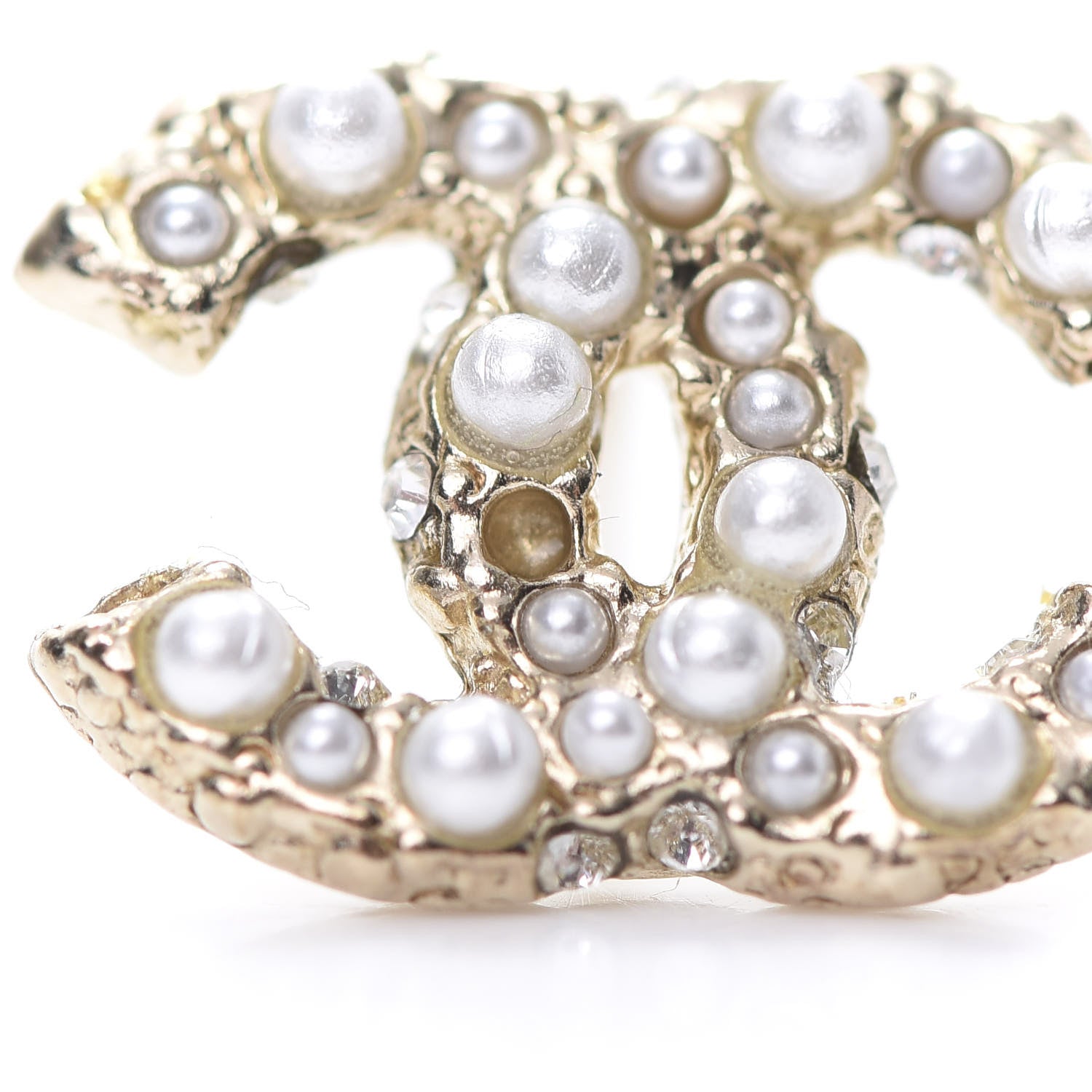 Chanel Pearl Crystal CC Stud Earrings Gold 5 of 6