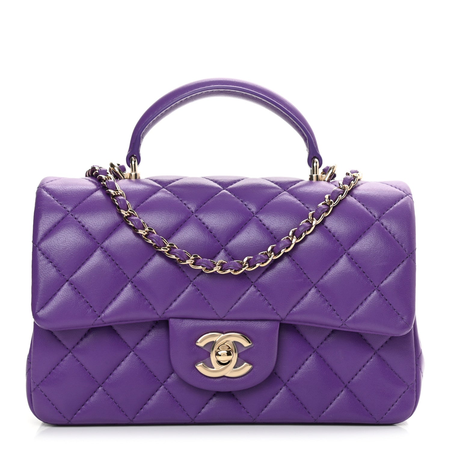 Chanel Lambskin Quilted Mini Top Handle Rectangular Flap Dark Purple 1 of 13