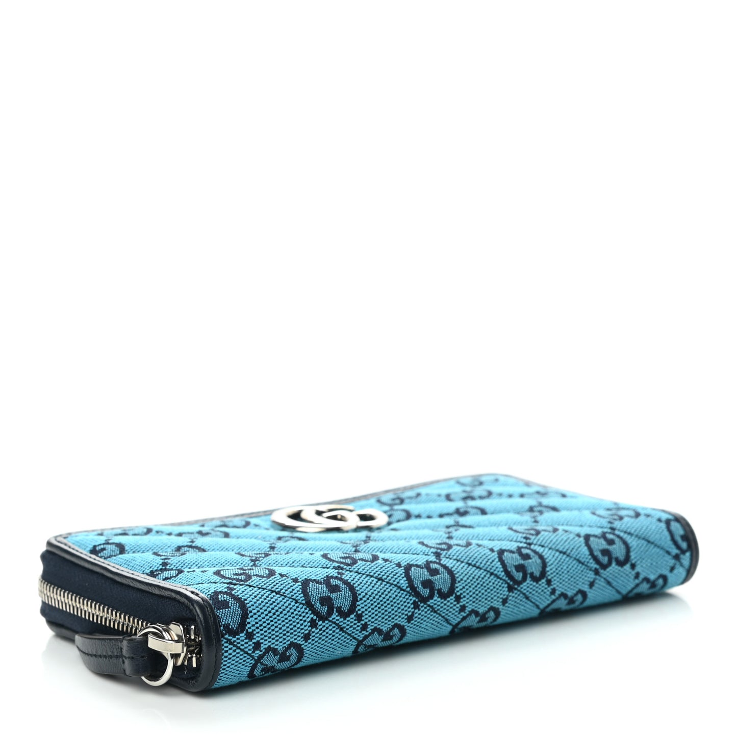 Monogram Multicolor Matelasse Diagonal GG Marmont Zip Around Wallet Light Blue