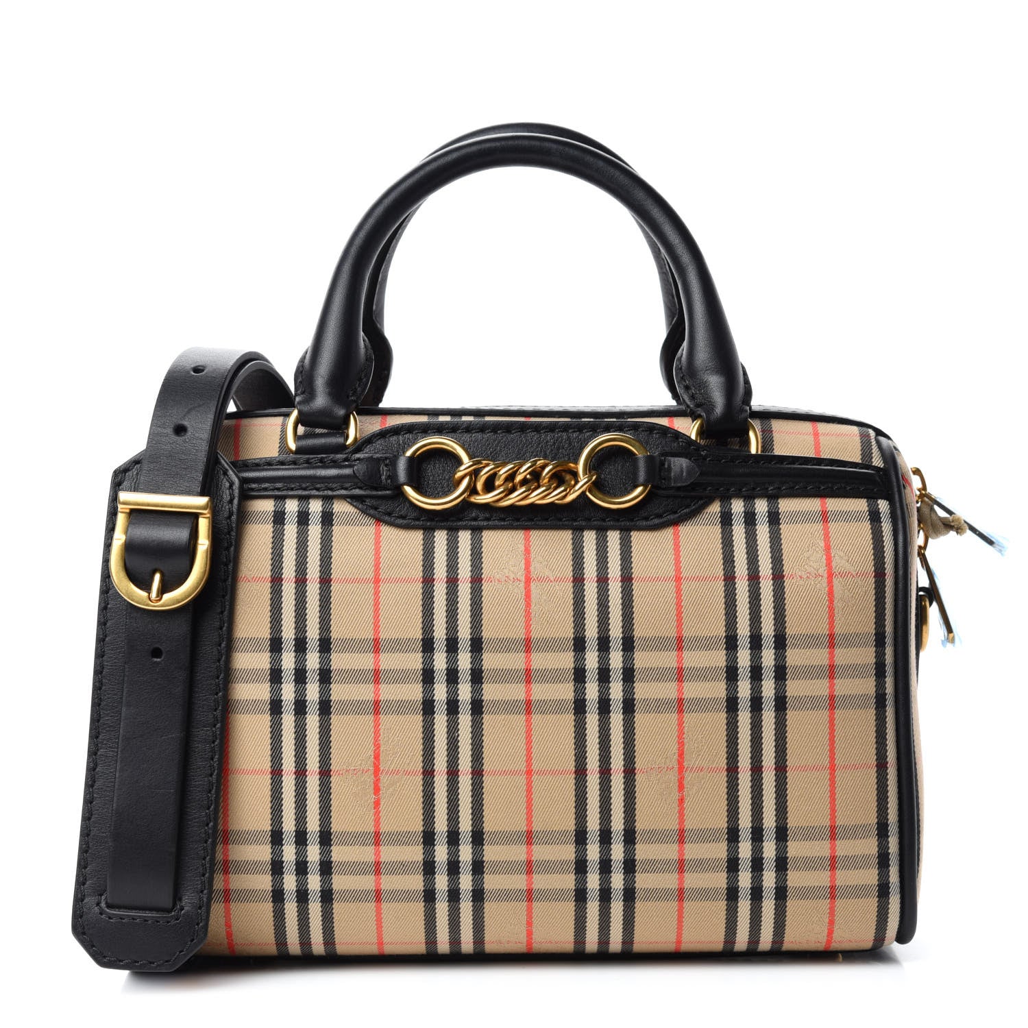 Burberry Smooth Calfskin 1983 Knight Check Link Bowling Bag Black 1 of 10