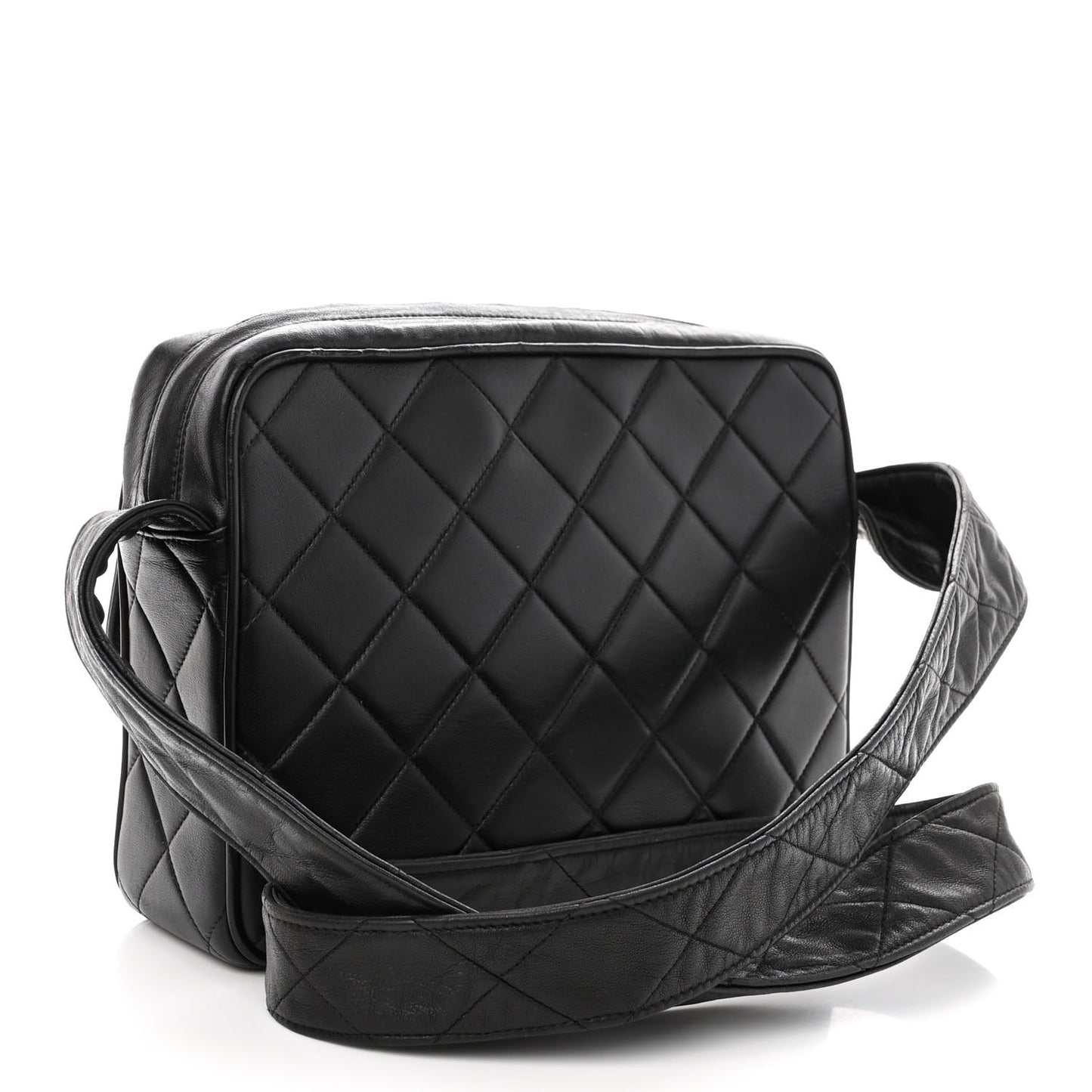 Lambskin Quilted Tassel Flap Camera Case Black