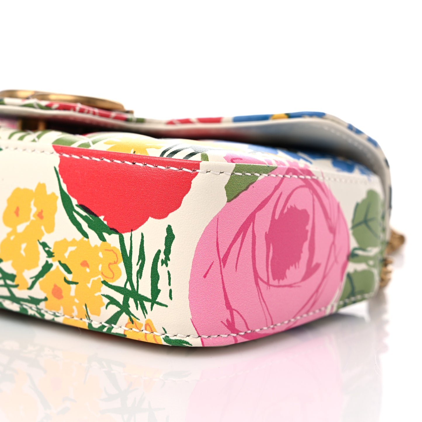 X KEN SCOTT Calfskin Matelasse Floral Print Super Mini GG Marmont Shoulder Bag Ivory Pink