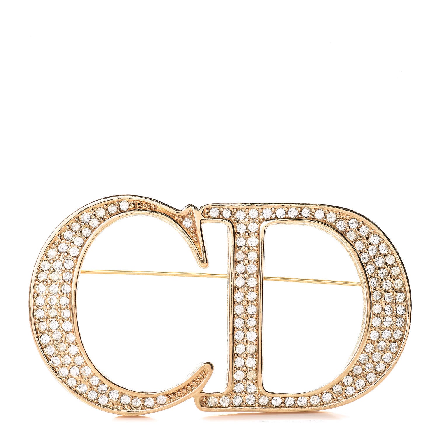 Christian Dior Crystal CD Logo Brooch Gold 1 of 4