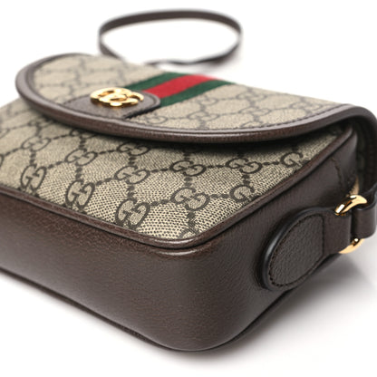 Gucci GG Supreme Monogram Textured Dollar Calfskin Mini Ophidia Flap Shoulder Bag Beige Ebony New Acero 10 of 10