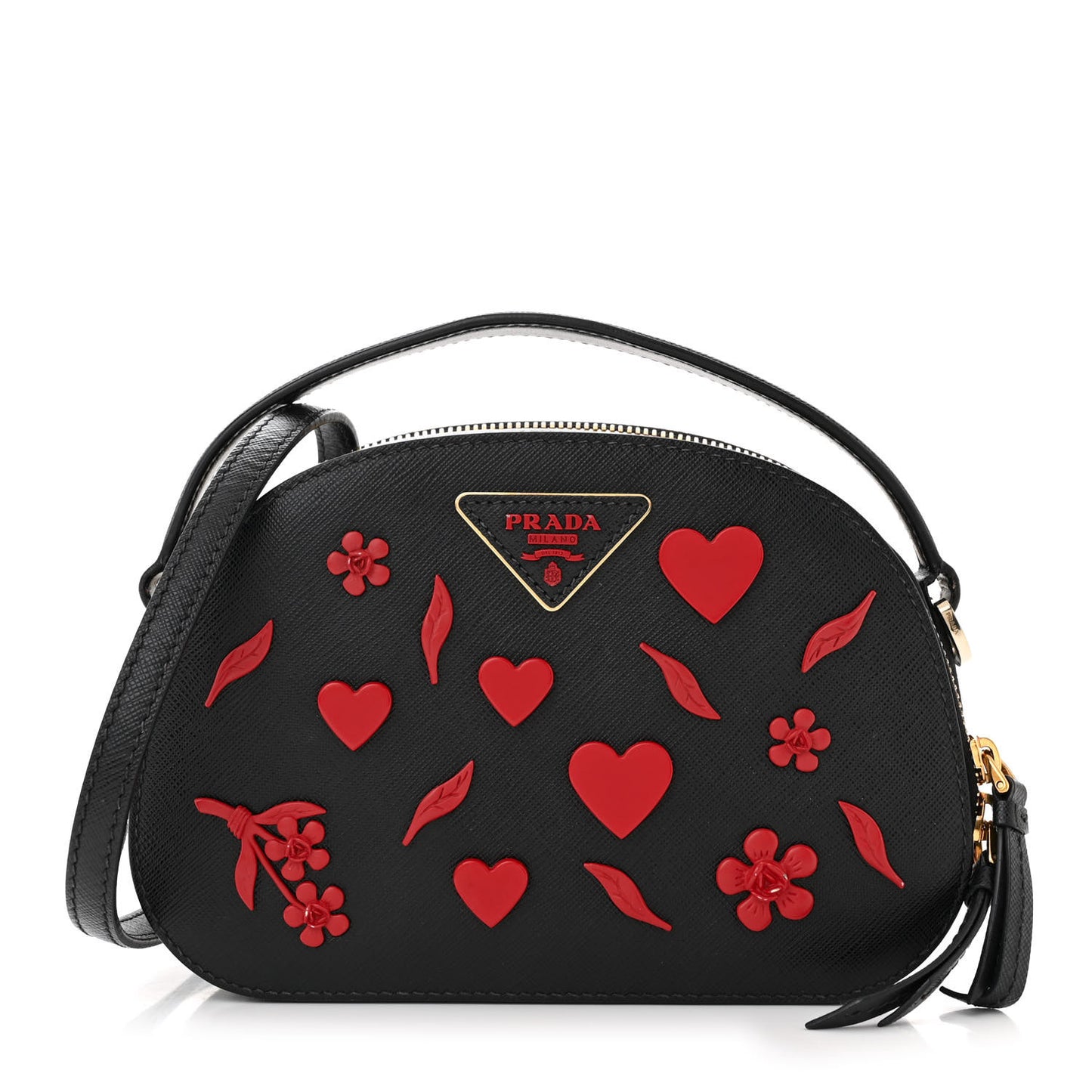 Saffiano Lux Heart & Flower Odette Crossbody Black Red