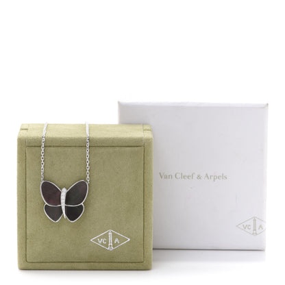 Van Cleef & Arpels 18K White Gold Grey Mother of Pearl Diamond Butterfly Pendant Necklace 6 of 6