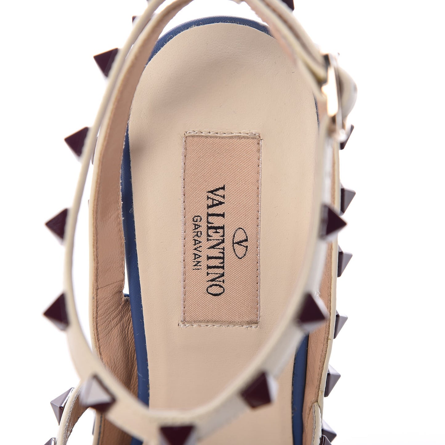 Nappa Rockstud Ankle Strap 100mm Pumps 38.5 Indaco Light Ivory