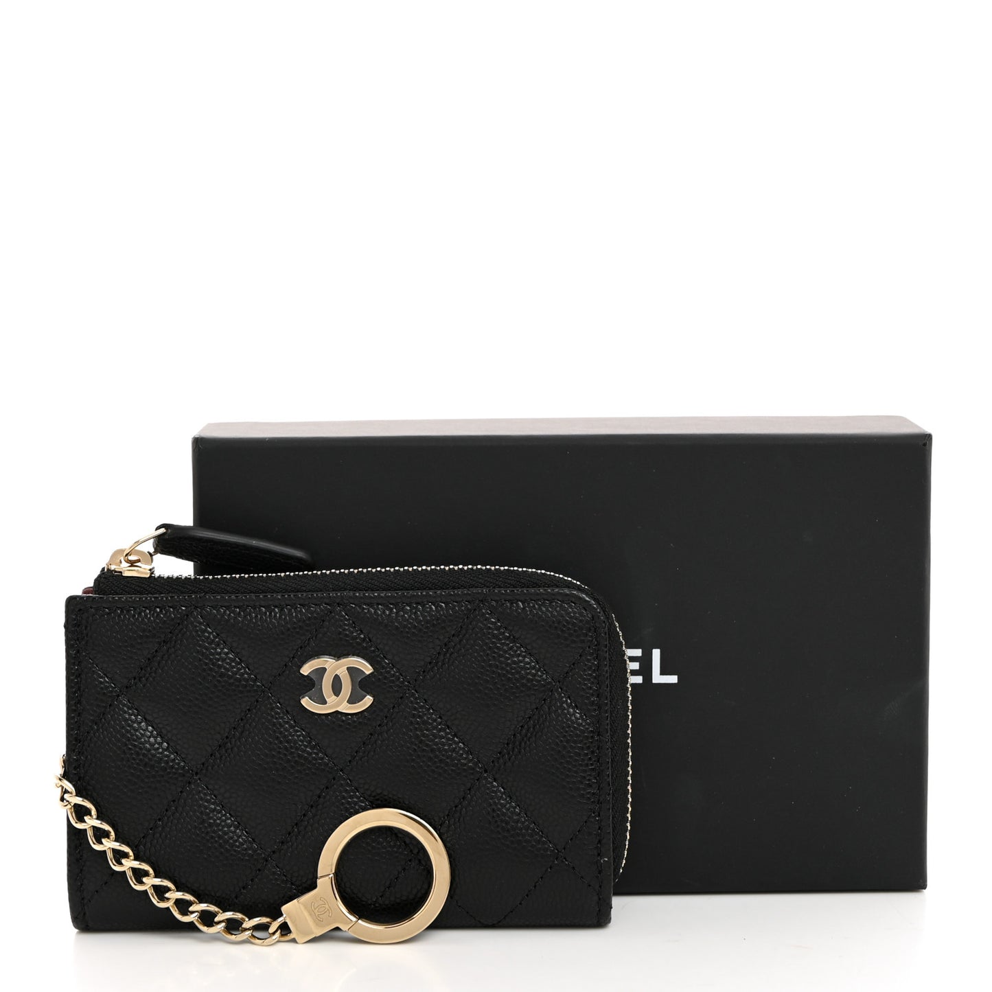 Caviar Quilted Zipped Key Holder Case Black