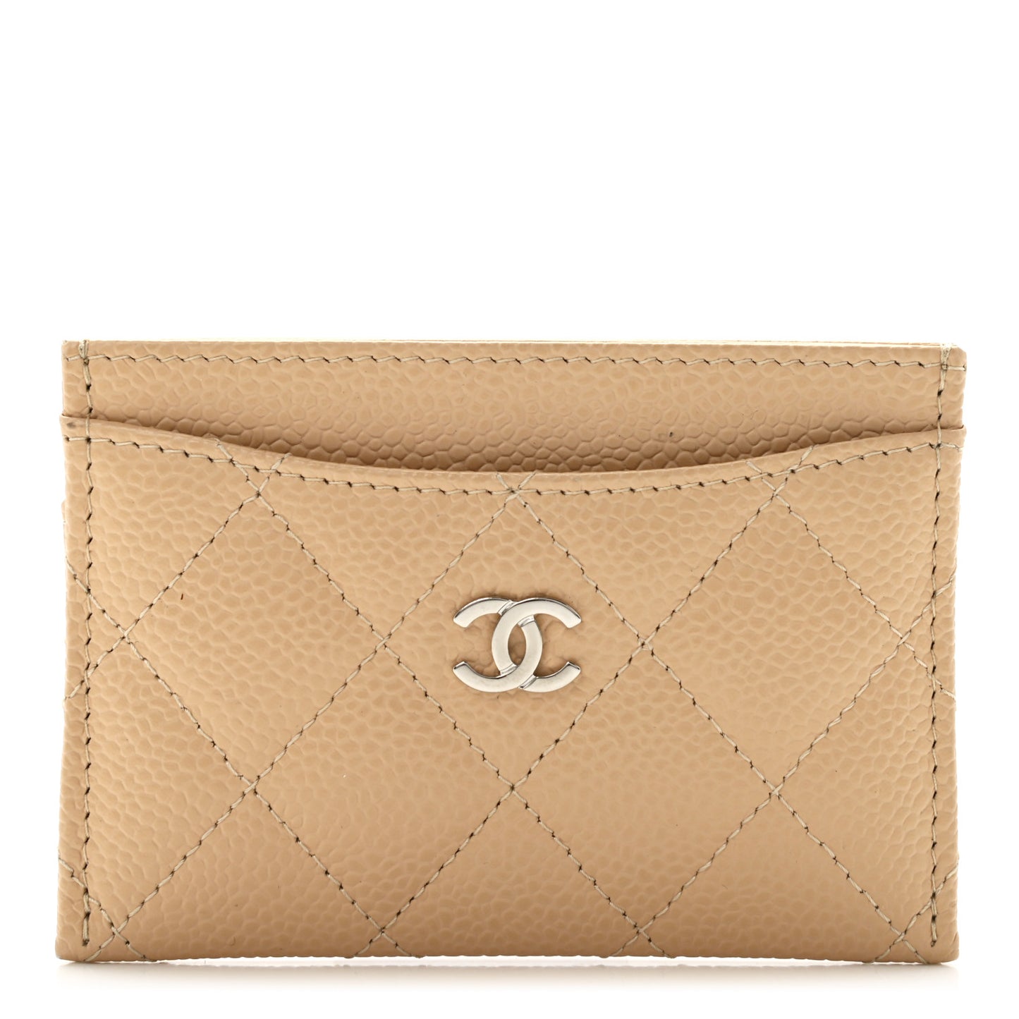 Caviar Quilted Card Holder Beige