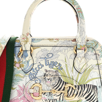 Gucci New Shangai Calfskin Tiger Savanah Web Mini Horsebit 1955 Top Handle Bag Chalky White Multicolor 8 of 11