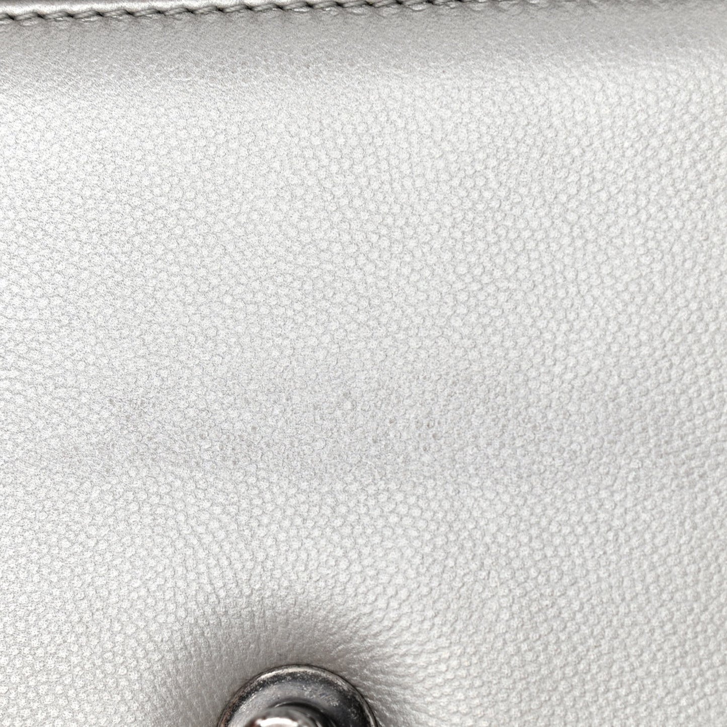 Metallic Caviar Chevron Quilted Small Boy Flap Silver