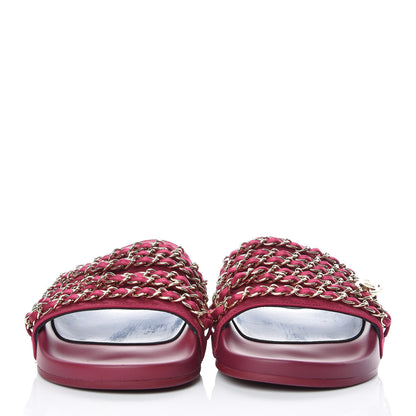 Chanel Satin Chain Flat Sandals 37 Dark Fuchsia 2 of 10