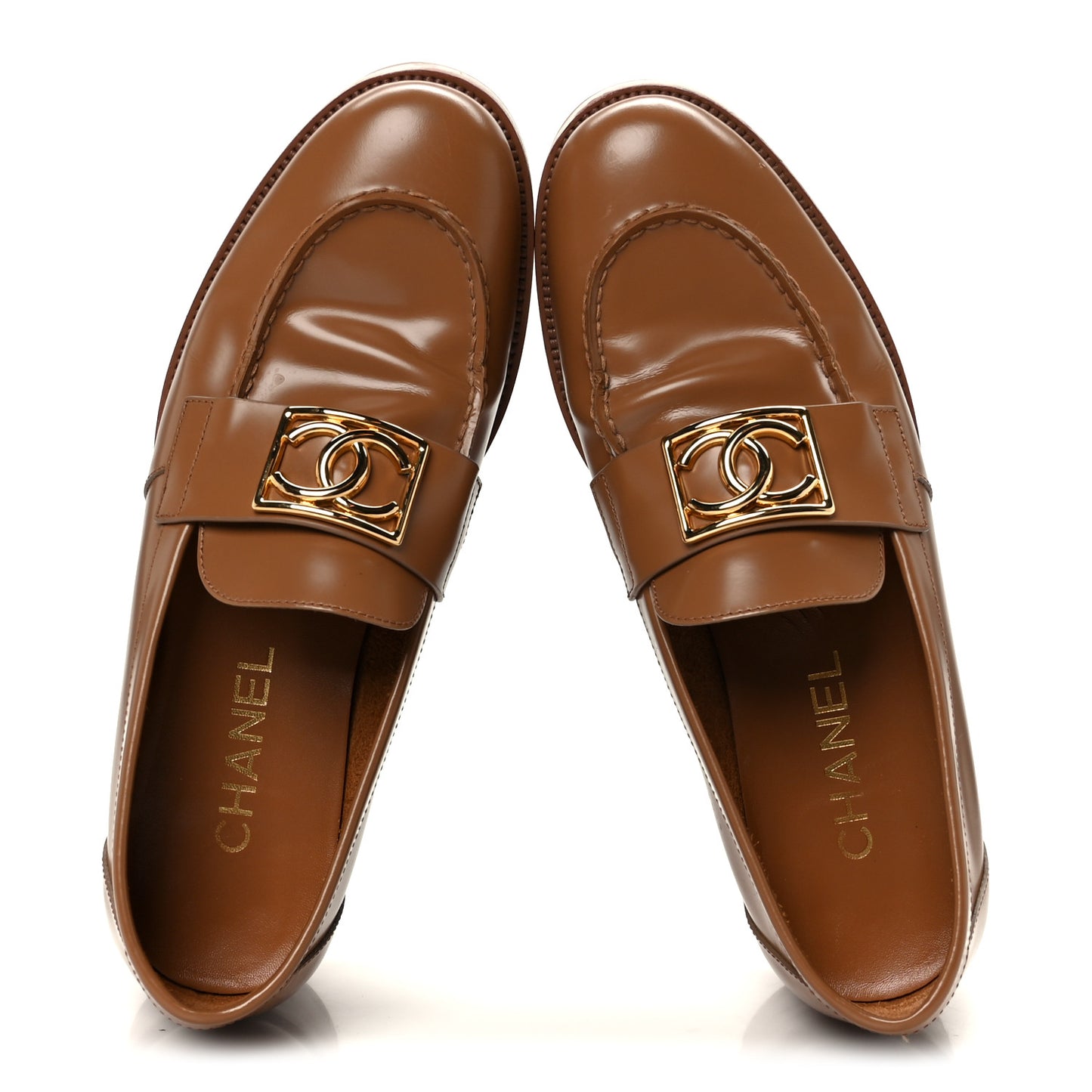 Calfskin Metal CC Loafers 40 Brown