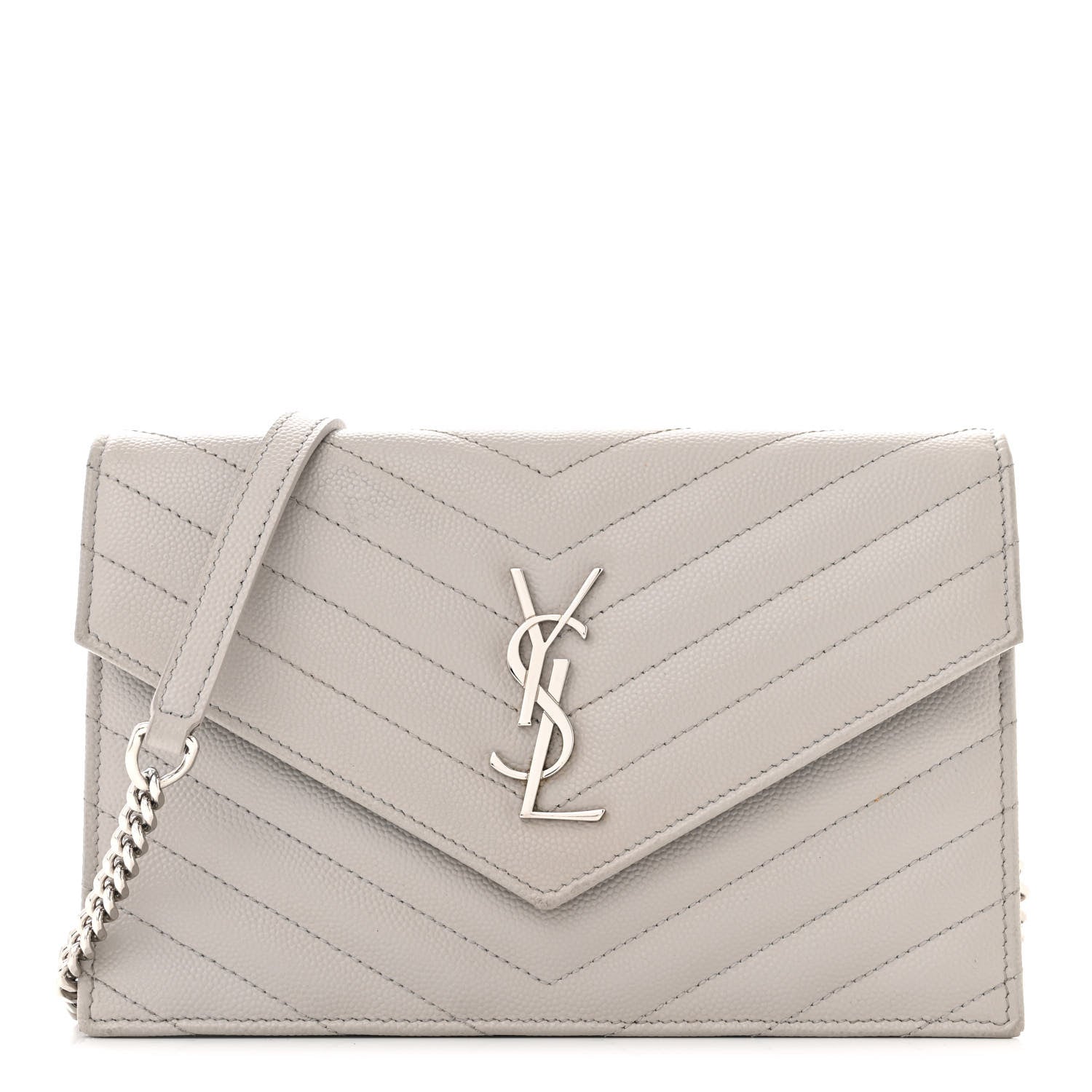 Saint Laurent Grain De Poudre Matelasse Chevron Monogram Envelope Chain Wallet Fog 1 of 13