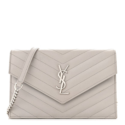 Saint Laurent Grain De Poudre Matelasse Chevron Monogram Envelope Chain Wallet Fog 1 of 13