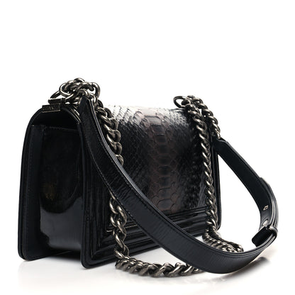 Chanel Patent Snakeskin Medium Boy Flap Black 2 of 9