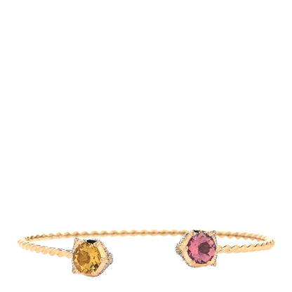 Gucci 18K Yellow Gold Diamond Citrine Pink Tourmaline Marche des Merveilles Feline Cuff Bracelet 1 of 6