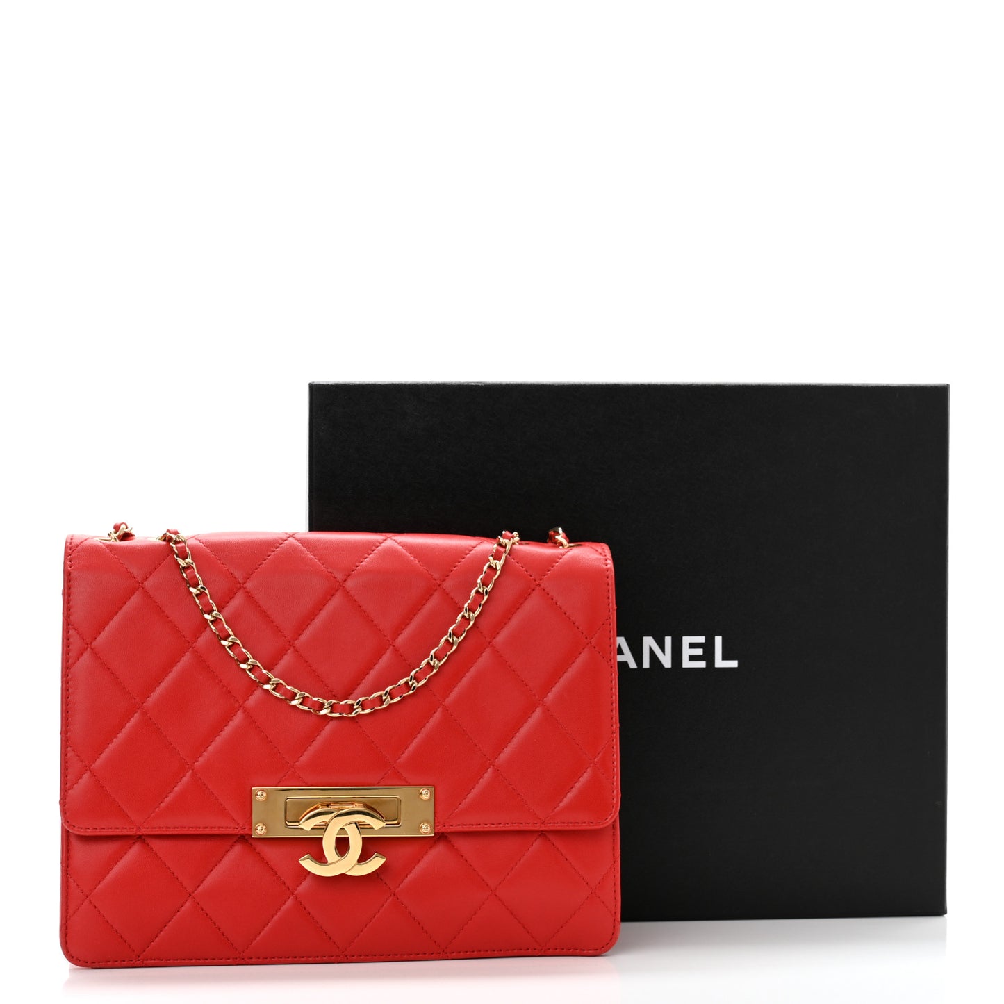 Lambskin Quilted Medium Golden Class Flap Red
