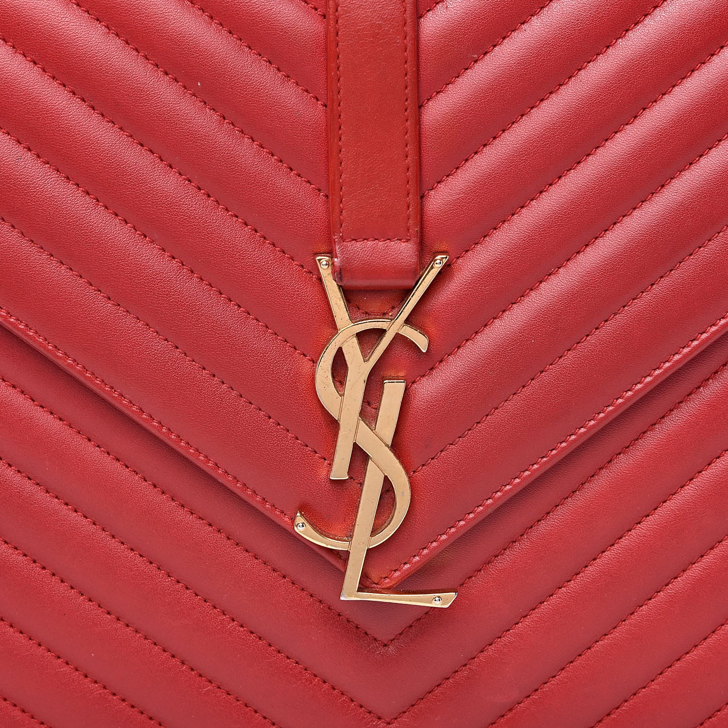 Saint Laurent Lambskin Matelasse Chevron Large Monogram Satchel Red 15 of 20