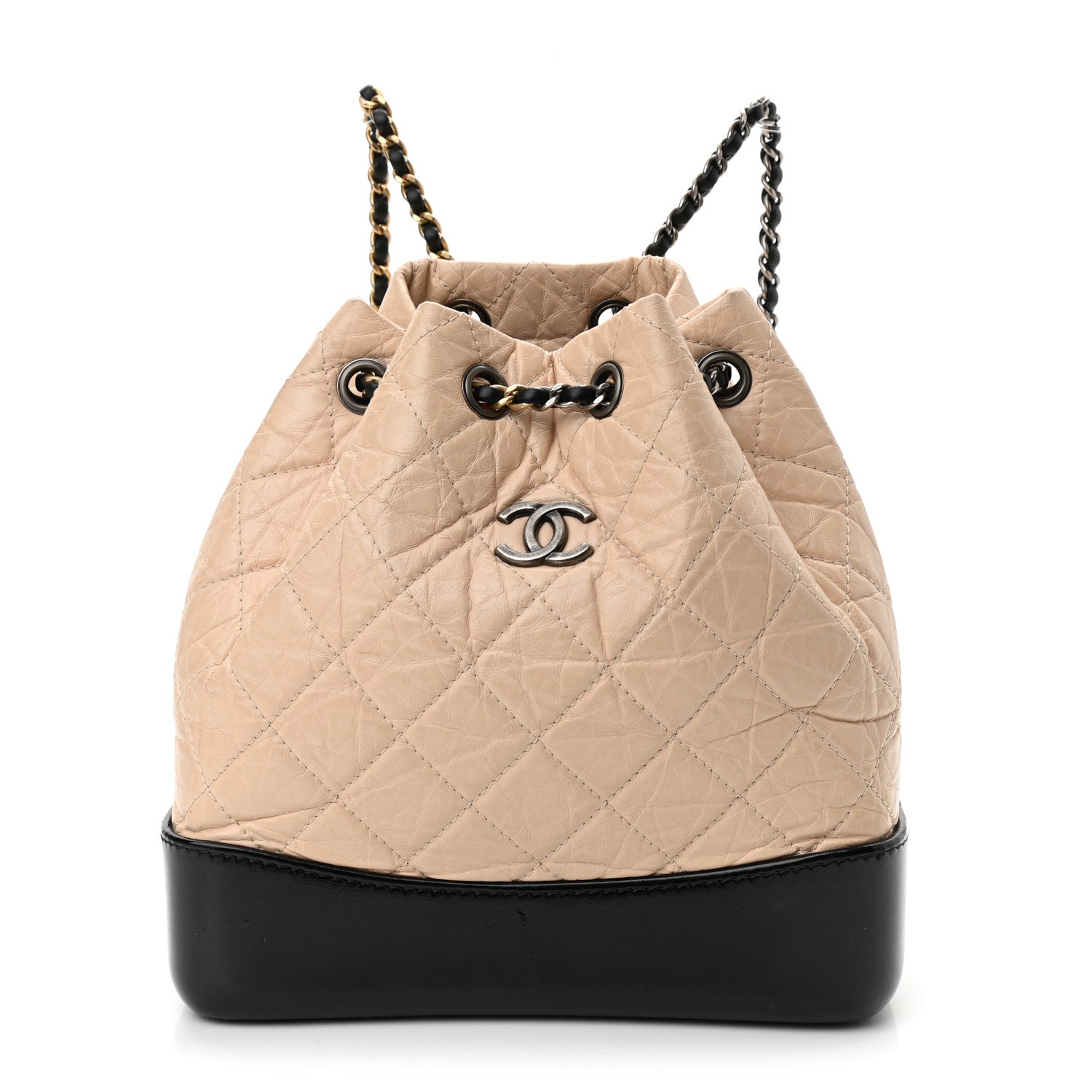 Chanel Aged Calfskin Quilted Small Gabrielle Backpack Beige Black 1 of 13
