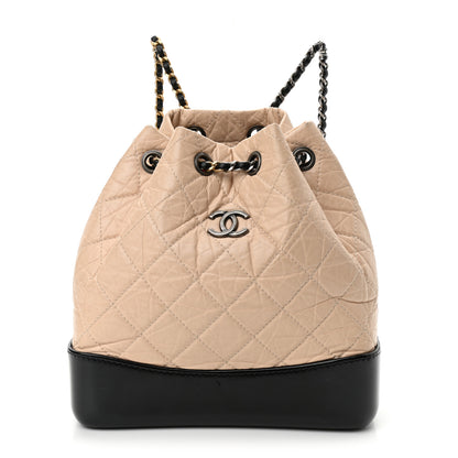 Chanel Aged Calfskin Quilted Small Gabrielle Backpack Beige Black 1 of 13