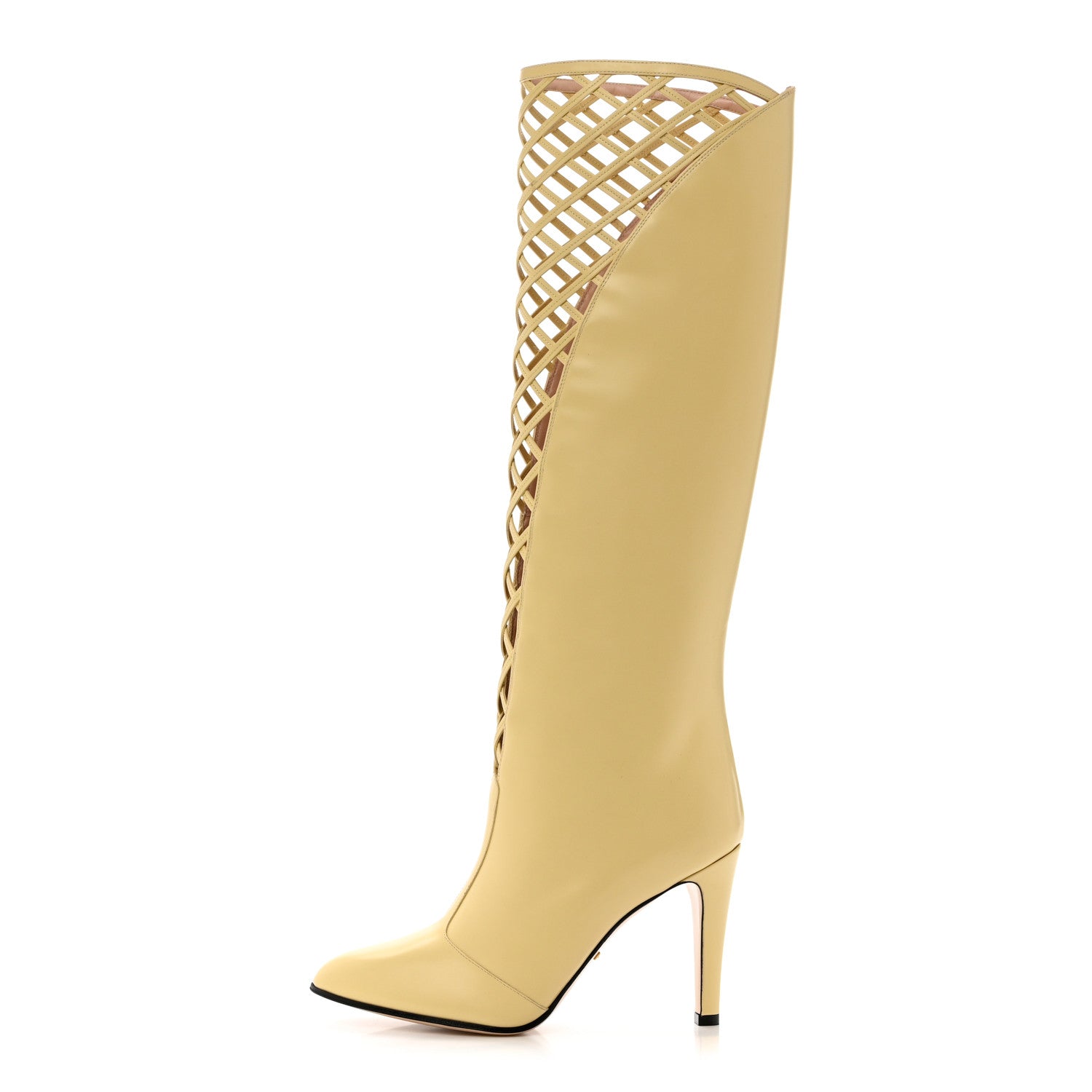 Gucci Plume Calfskin Damir Lattice Cutout Knee High Boot 40 Butter 1 of 9
