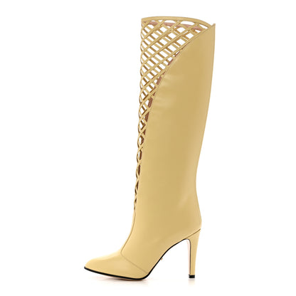 Gucci Plume Calfskin Damir Lattice Cutout Knee High Boot 40 Butter 1 of 9
