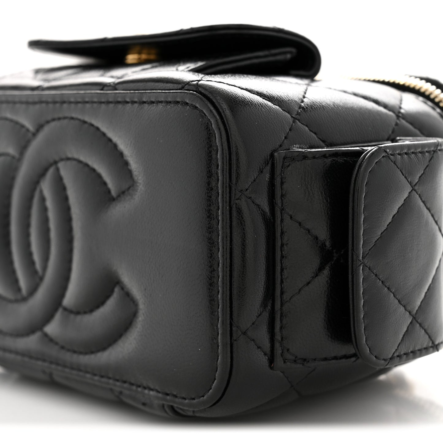 Lambskin Quilted Polly Pocket East West Top Vanity With Chain Black