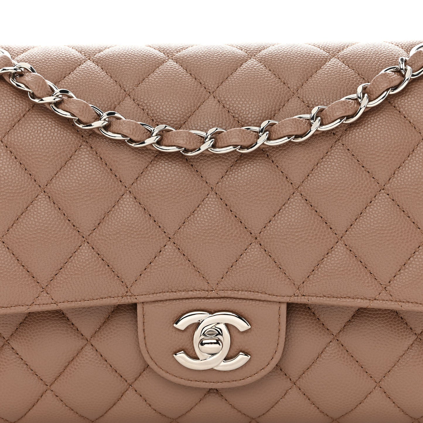 Caviar Quilted Medium Double Flap Beige
