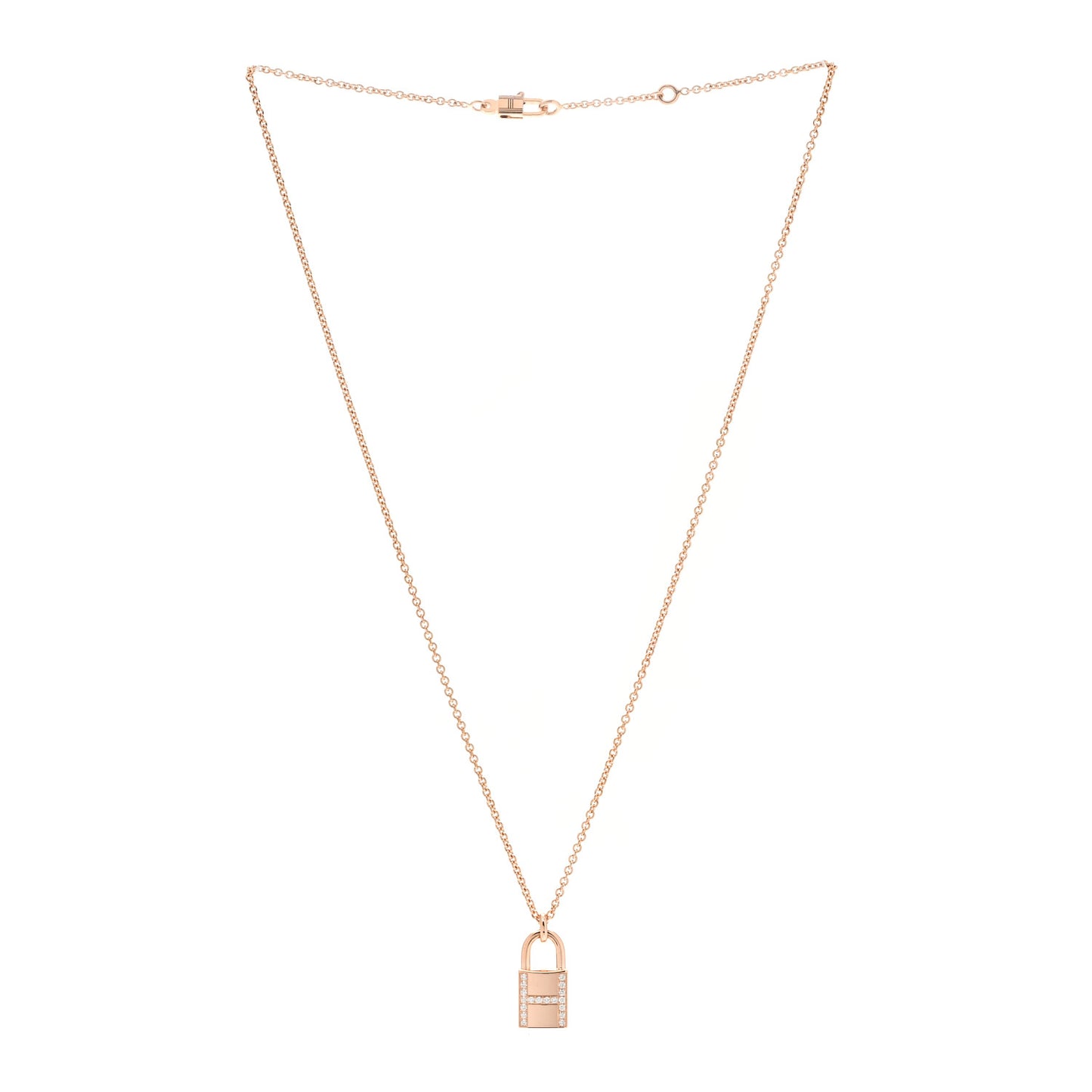 18K Rose Gold Diamond Amulettes Cadenas Pendant Necklace