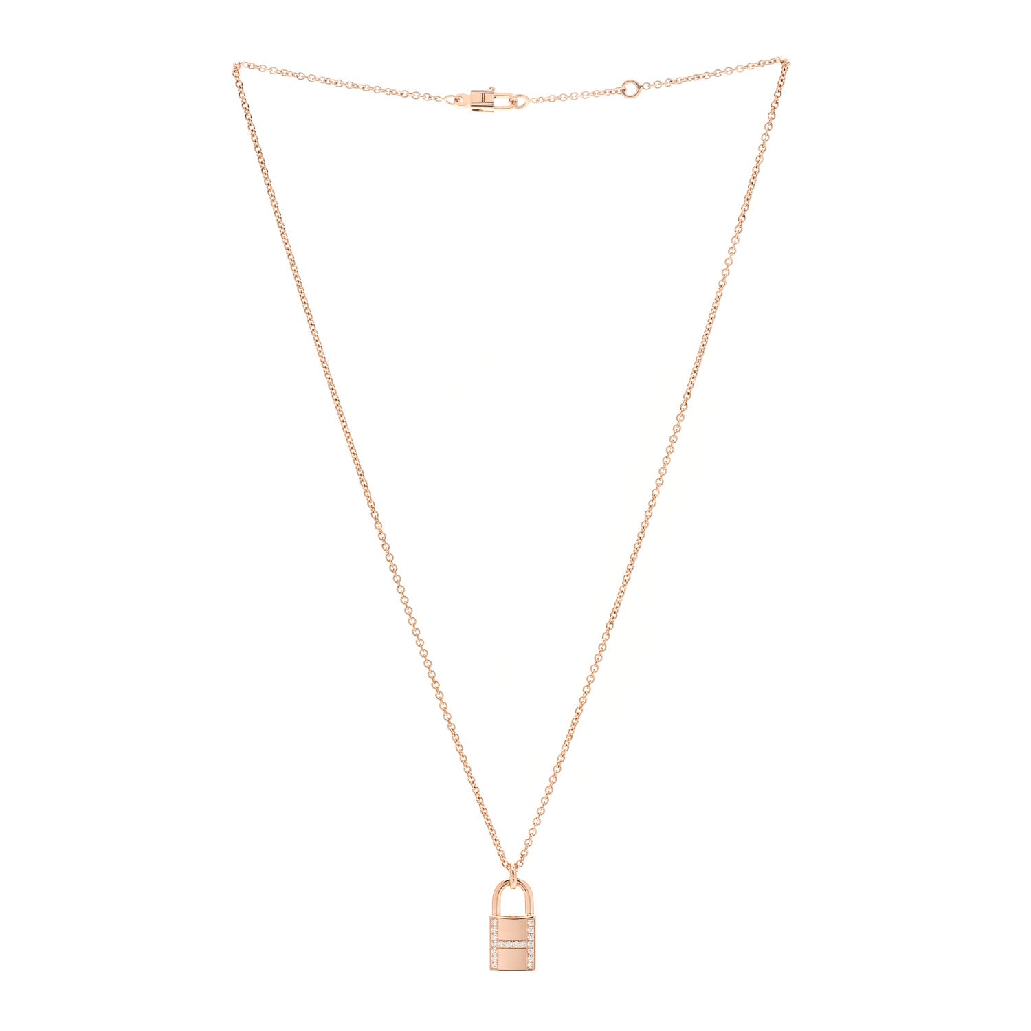 Hermes 18K Rose Gold Diamond Amulettes Cadenas Pendant Necklace 2 of 4