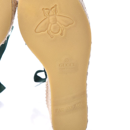 Gucci Canvas Malaga Kid Web Ankle Wrap Espadrille Wedge Sandals 38.5 Green Red Mystic White Emerald 6 of 9