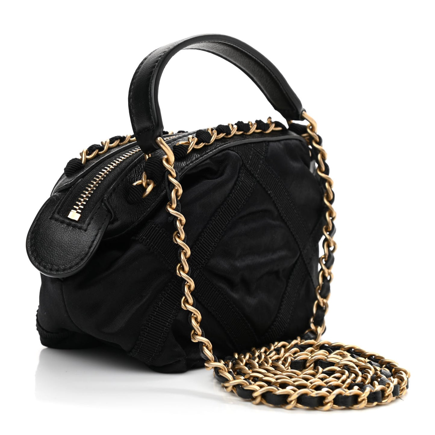 Nylon Grosgrain Quilted Lifestyle Clutch with Chain Black
