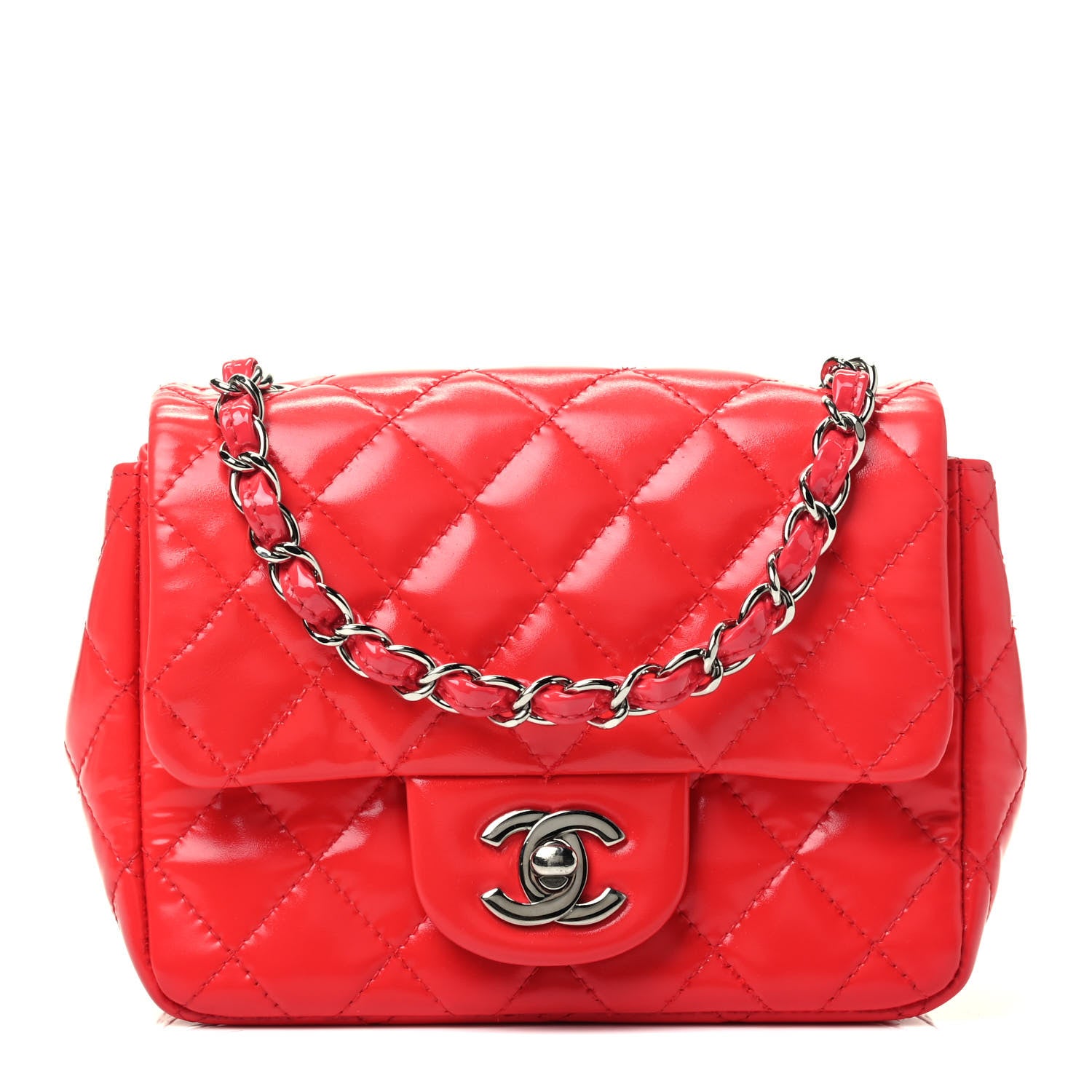 Chanel Patent Quilted Mini Square Flap Red 1 of 4