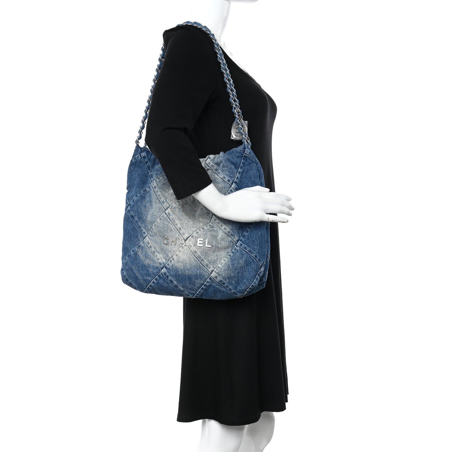 Denim Quilted Small Chanel 22 Blue
