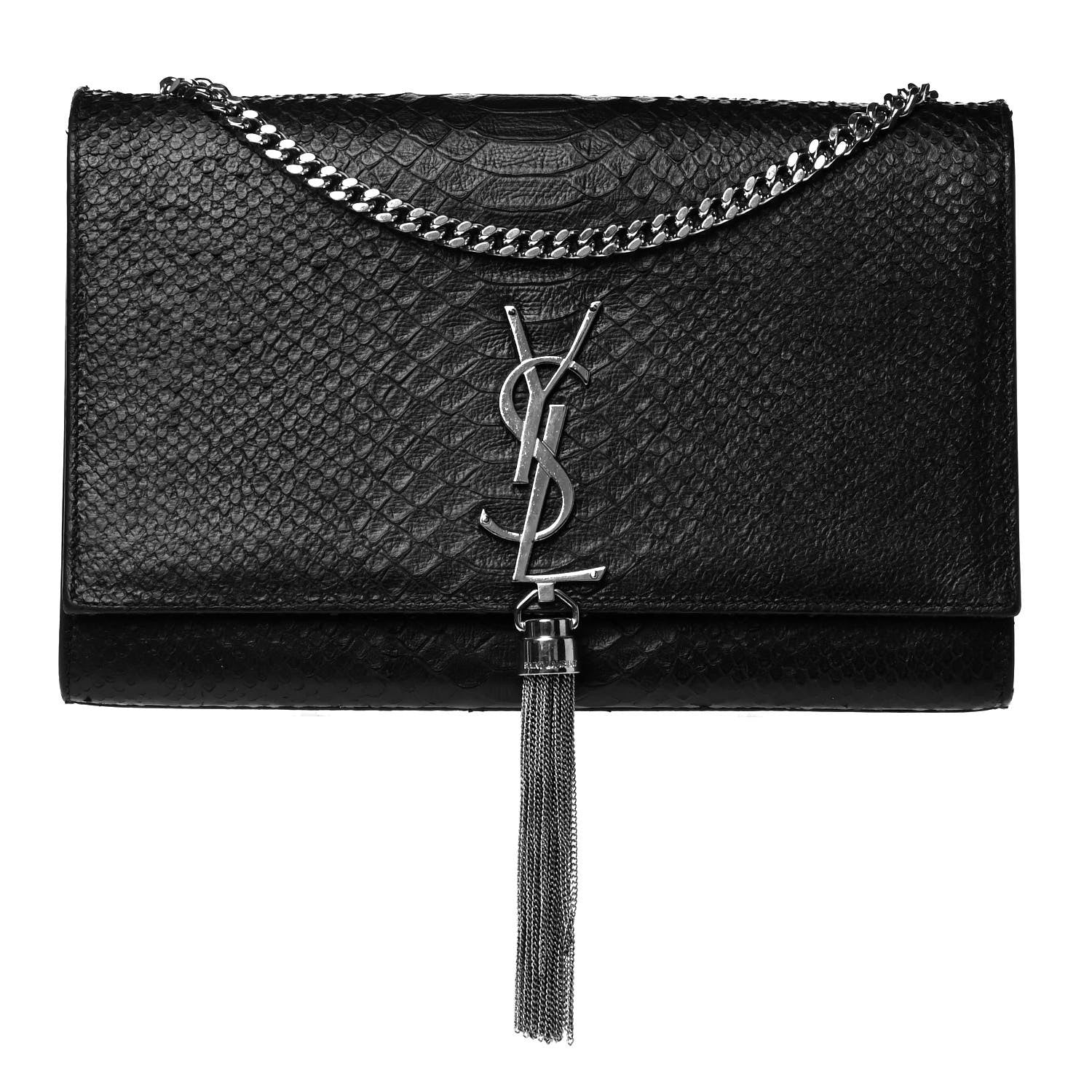 Saint Laurent Snakeskin Medium Classic Monogram Kate Tassel Satchel Black 1 of 7