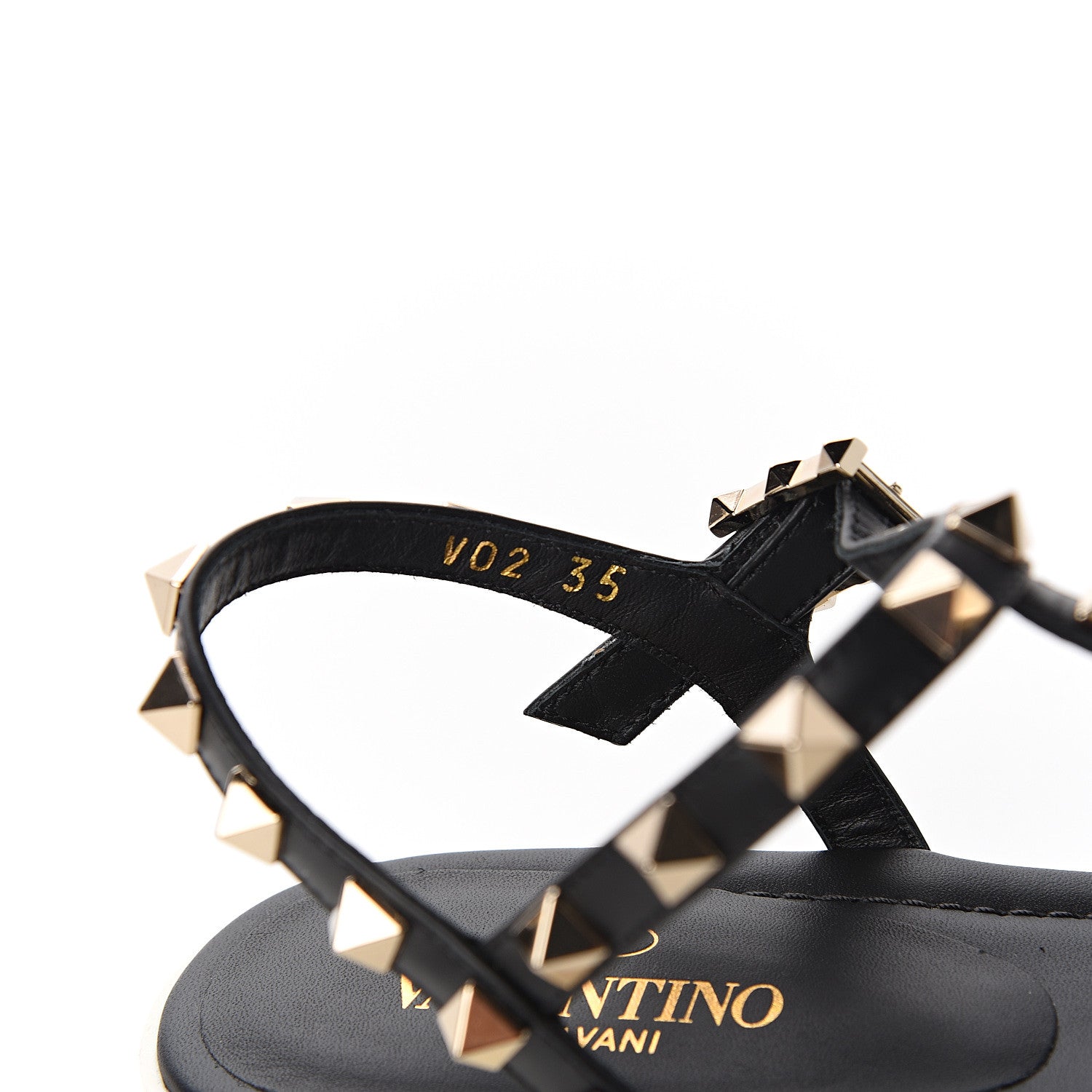 Valentino Garavani Calfskin Bedrock Rockstud Ankle Flat Sandals 35 Black 8 of 9